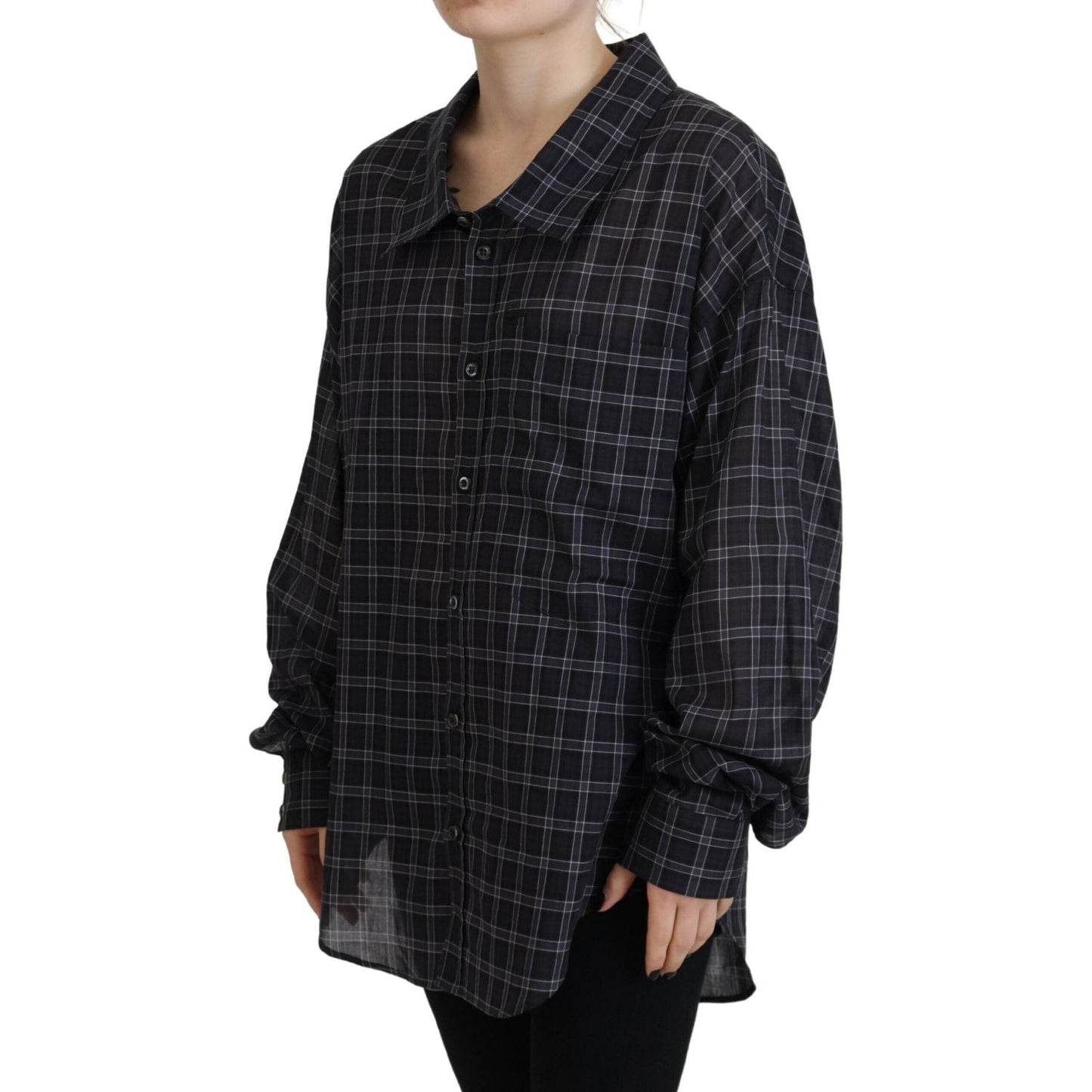 Dsquared² Black Checkered Collared Button Long Sleeves Shirt 1728,67345645728,Black,Clothing,Dsquared²,IT38 | XS,Material: 100% Cotton,Pattern - Shirts - Clothing,Preowned / Defect,Shirts - Clothing,Tops & T-Shirts - Women - Clothing,Women