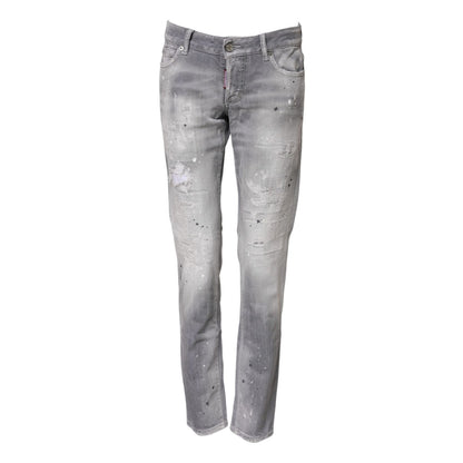 Dsquared² Gray Washed Mid Waist Tapered Denim Jeans