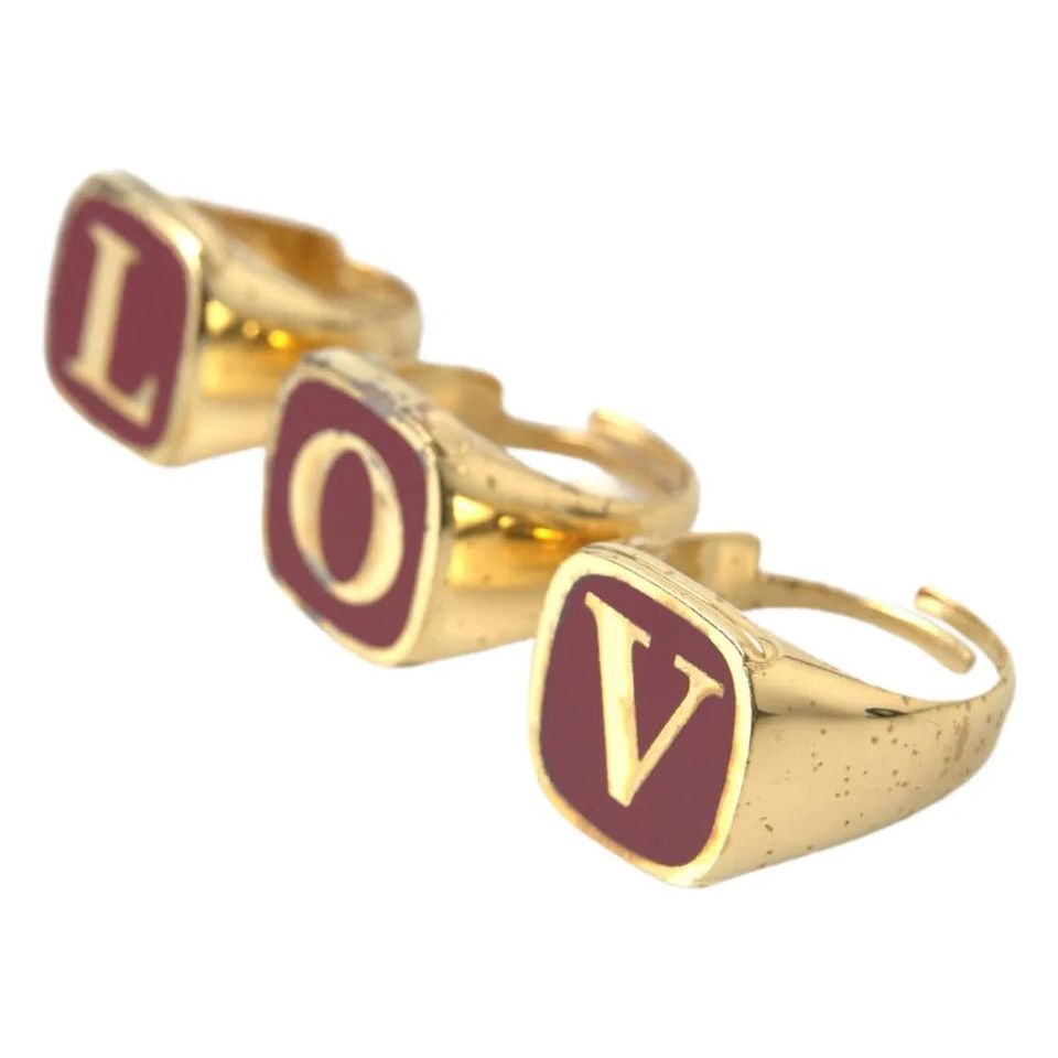 Gold Brass LOVE Enamel Set of 3 Ring