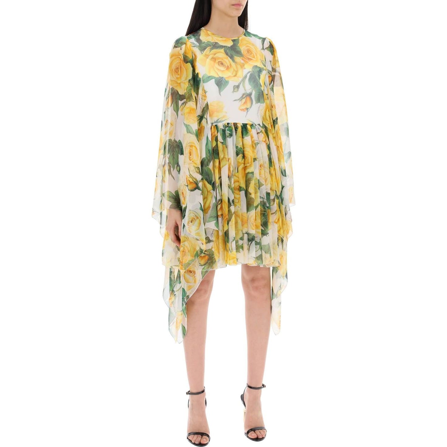 Dolce & Gabbana "short silk chiffon dress with yellow rose print" Dresses Dolce & Gabbana