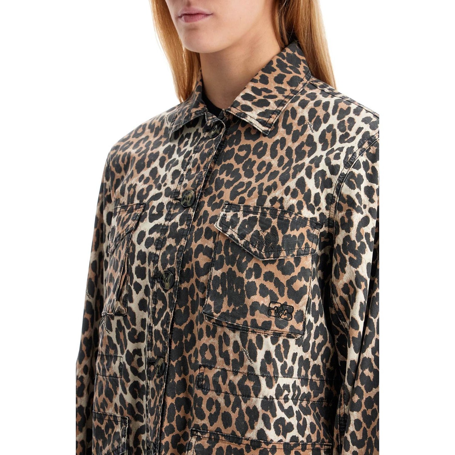 Ganni leopard print canvas overshirt Jackets Ganni