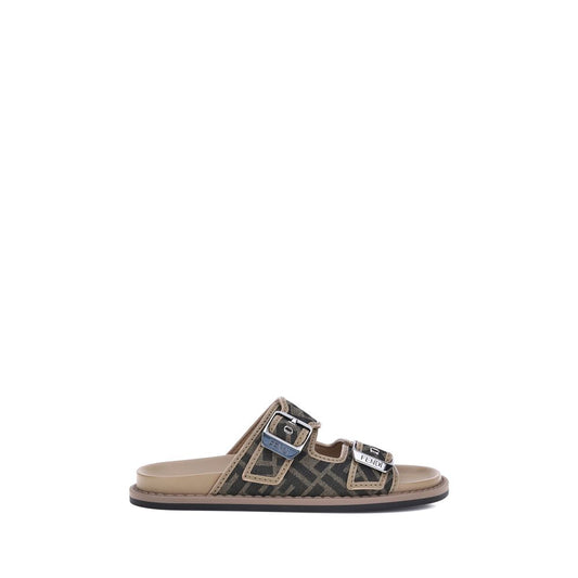 Fendi Brown Calf Leather Bos Taurus Flat Sandals Fendi
