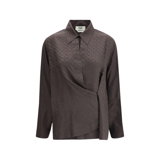 Fendi Brown Silk Dress Shirt Fendi