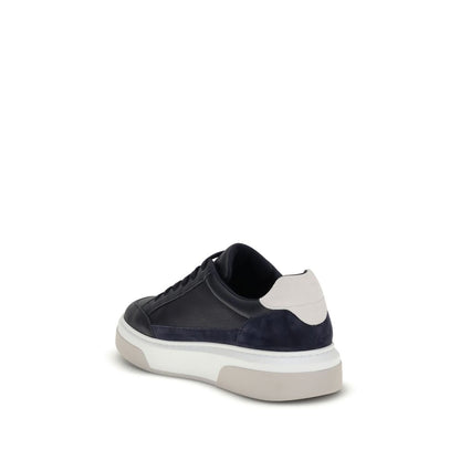 Ferragamo Blue Calf Leather Bos Taurus Low Top Sneakers Ferragamo