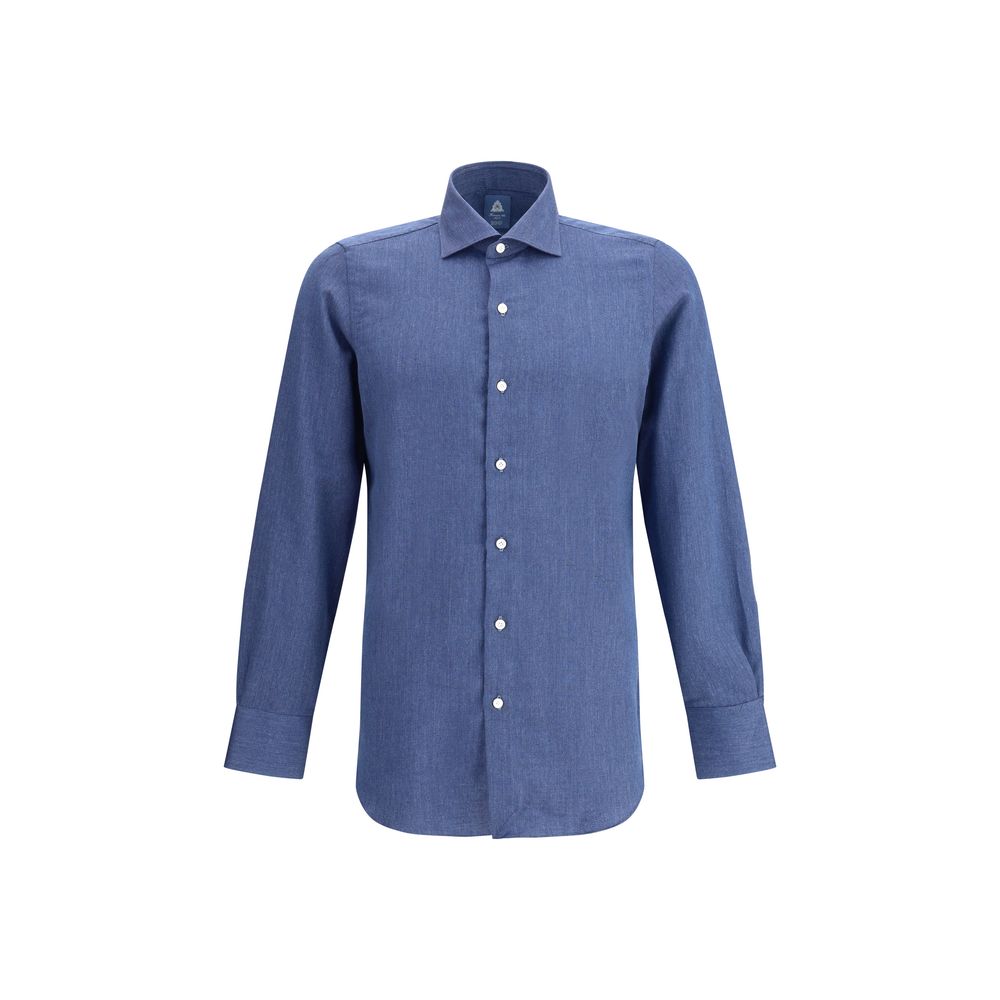 Finamore Blue Cotton Dress Shirt Finamore