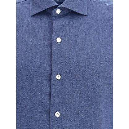 Finamore Blue Cotton Dress Shirt Finamore