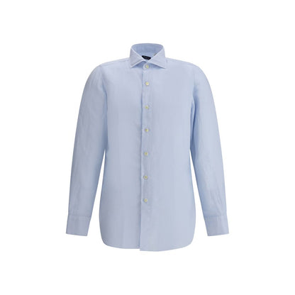 Finamore Light Blue Linen Dress Shirt Finamore