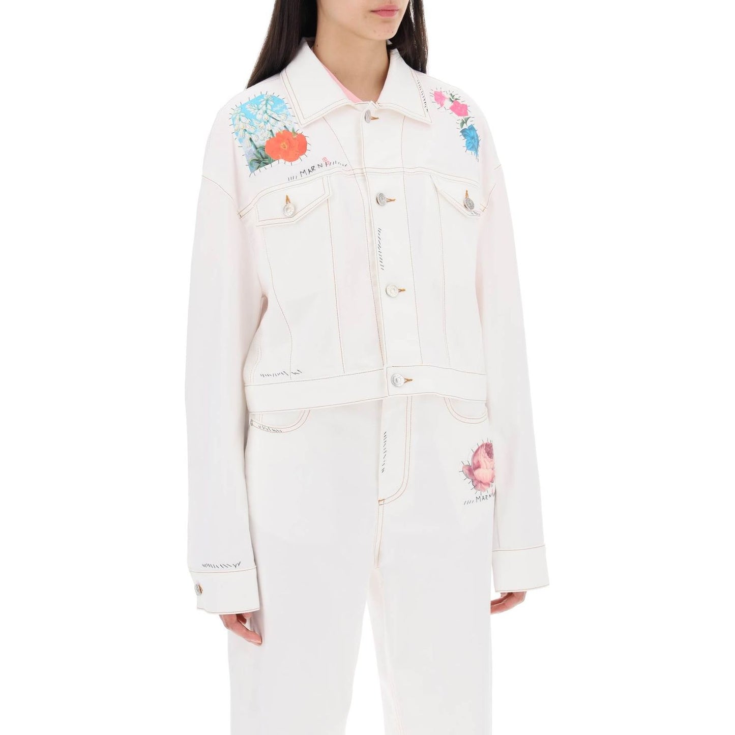 Marni "cropped denim jacket with flower patches and embroidery" Jackets Marni