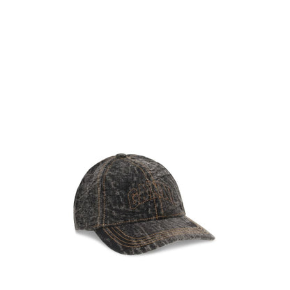 Ganni Gray Cotton Cap (Baseball Hat) Ganni