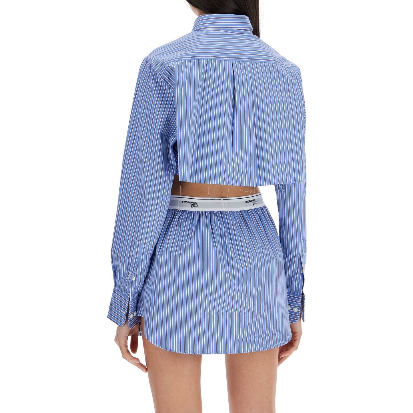 Homme Girls super cropped blue striped cotton shirt