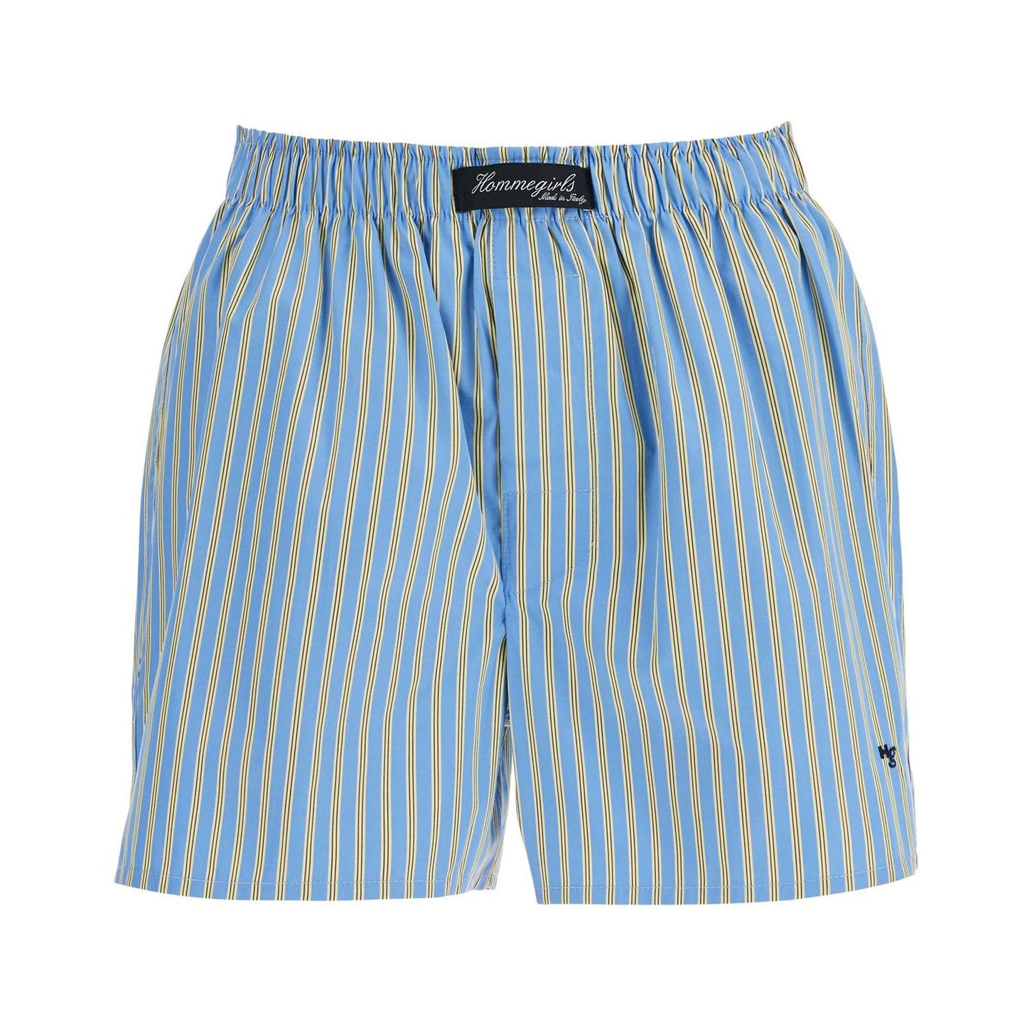 Homme Girls blue cotton boxer shorts with vertical yellow stripes