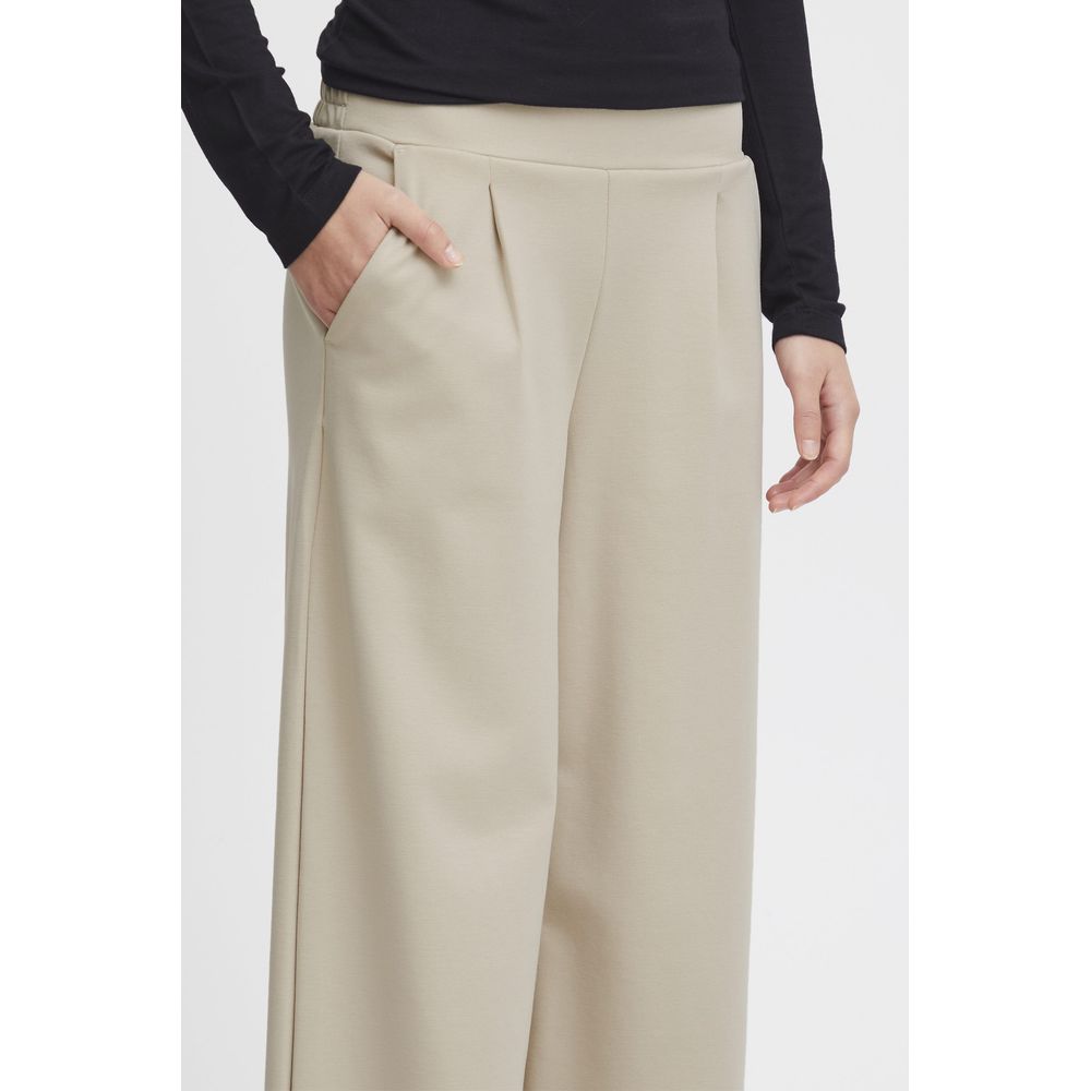 ICHI Beige Recycled Polyurethane Casual Pants ICHI