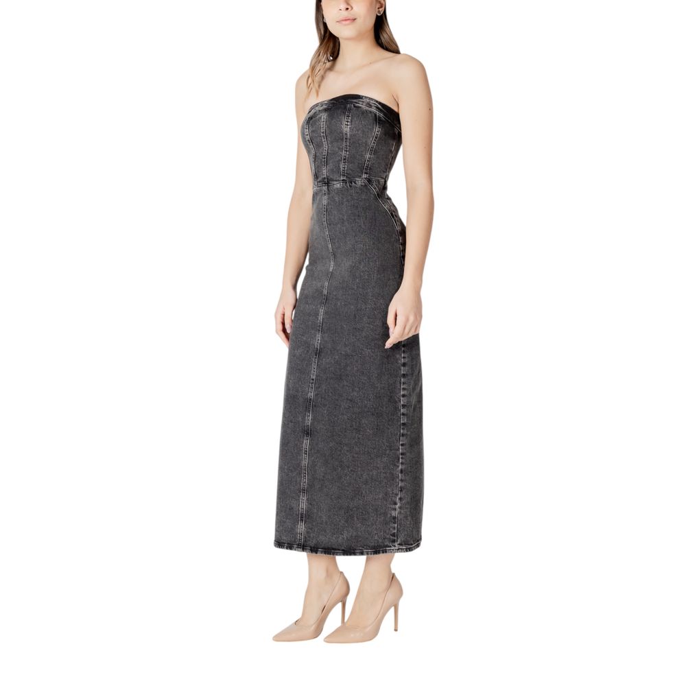 ICHI Black Cotton Midi Dress ICHI