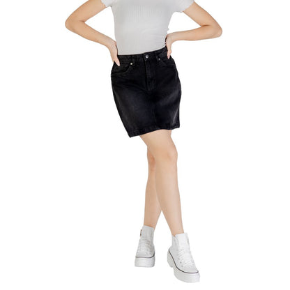 ICHI Black Cotton Mini Skirt ICHI