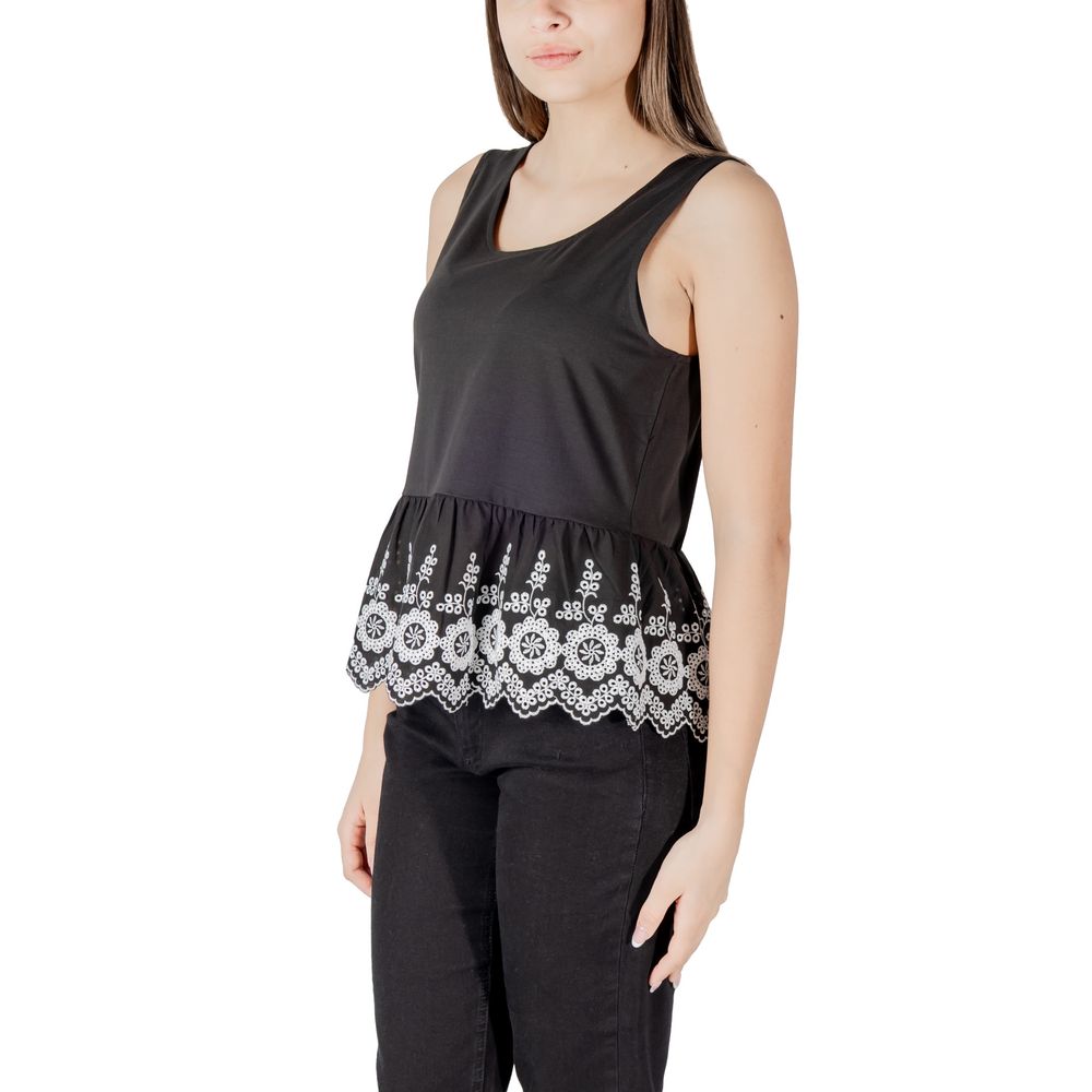 ICHI Black Cotton Tank Tops ICHI