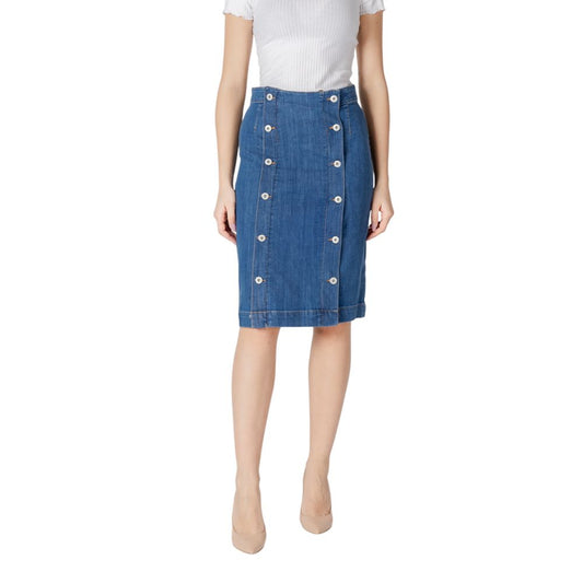 ICHI Blue Cotton Long Skirt ICHI