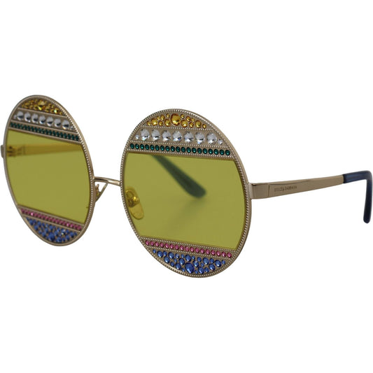 Crystal Embellished Gold Oval Sunglasses Dolce & Gabbana