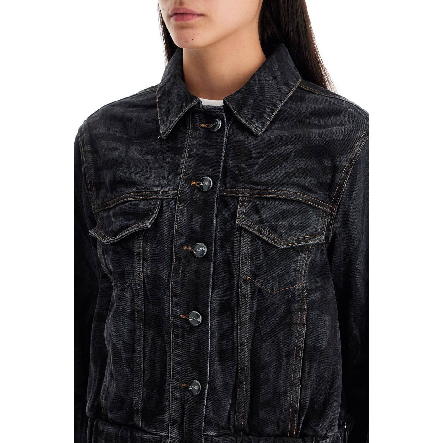 Ganni cut\n\nshort denim jacket with laser-cut Jackets Ganni