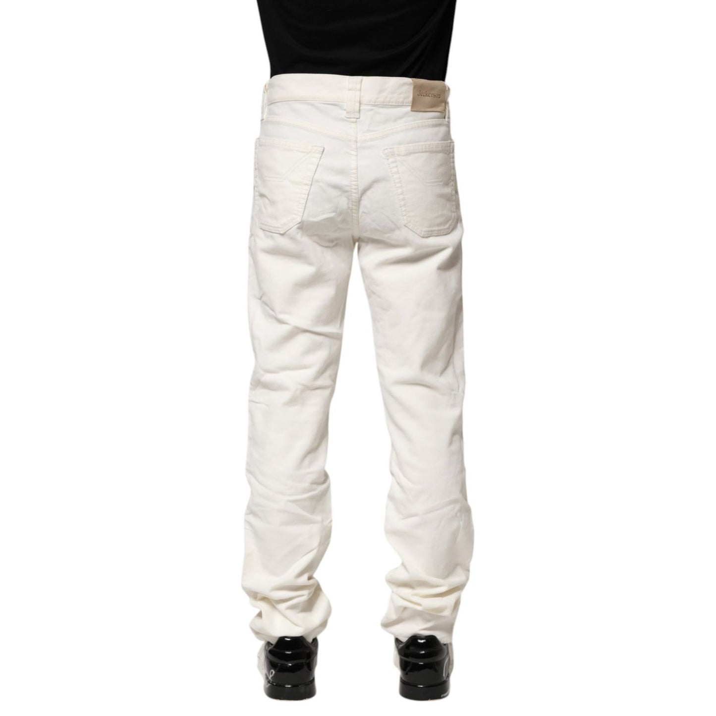Jeckerson White Cotton Stretch Straight Fit Men Denim Jeans Jeckerson