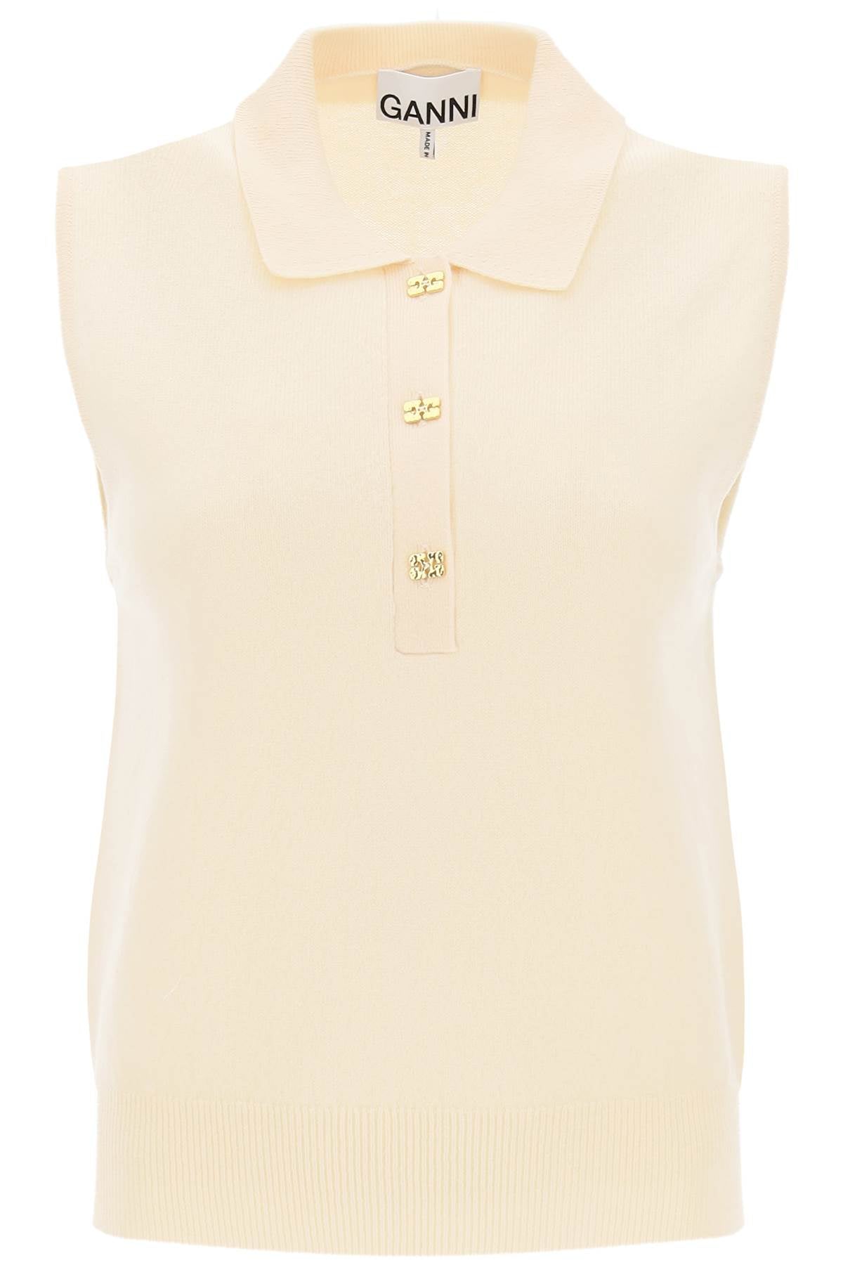 Ganni sleeveless polo shirt in wool and cashmere Topwear Ganni