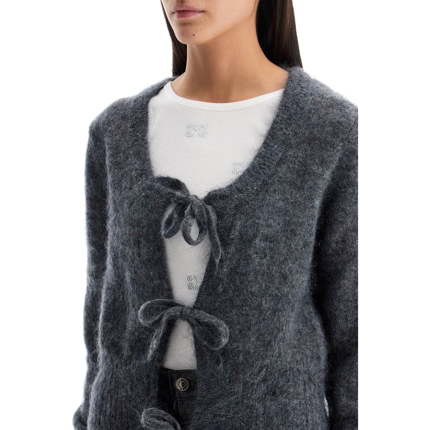 Ganni mohair cardigan with bow accents Knitwear Ganni