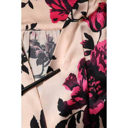 Laneus Pink Floral Silk Long Sleeves V-neck Wrap Mini Dress Laneus