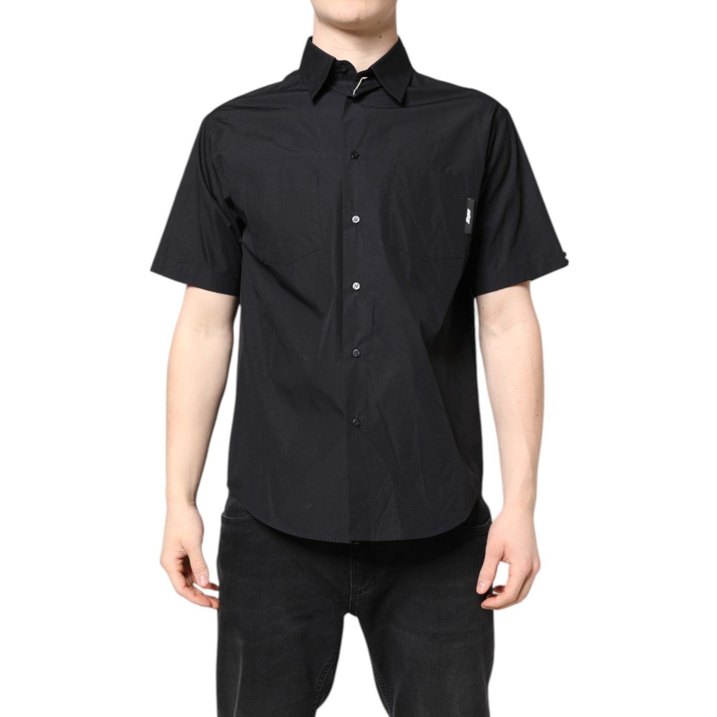 MSGM Black Printed Short Sleeves Collared Men Casual Shirt MSGM