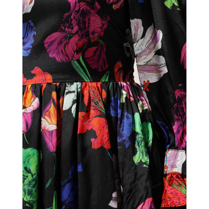 MSGM Dress Black Multicolor Floral Ruffle Long Sleeve Mini Dress MSGM