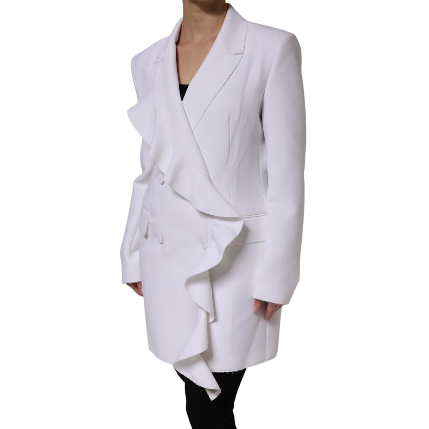 MSGM White Polyester Long Sleeves Ruffled Wrap Jacket MSGM