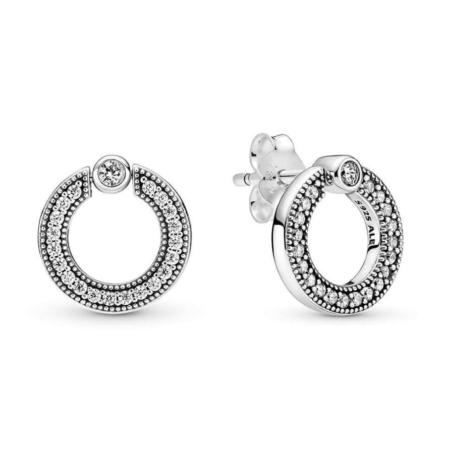 PANDORA Mod. PAVE & LOGO CIRCLE REVERSIBLE STUD EARRINGS