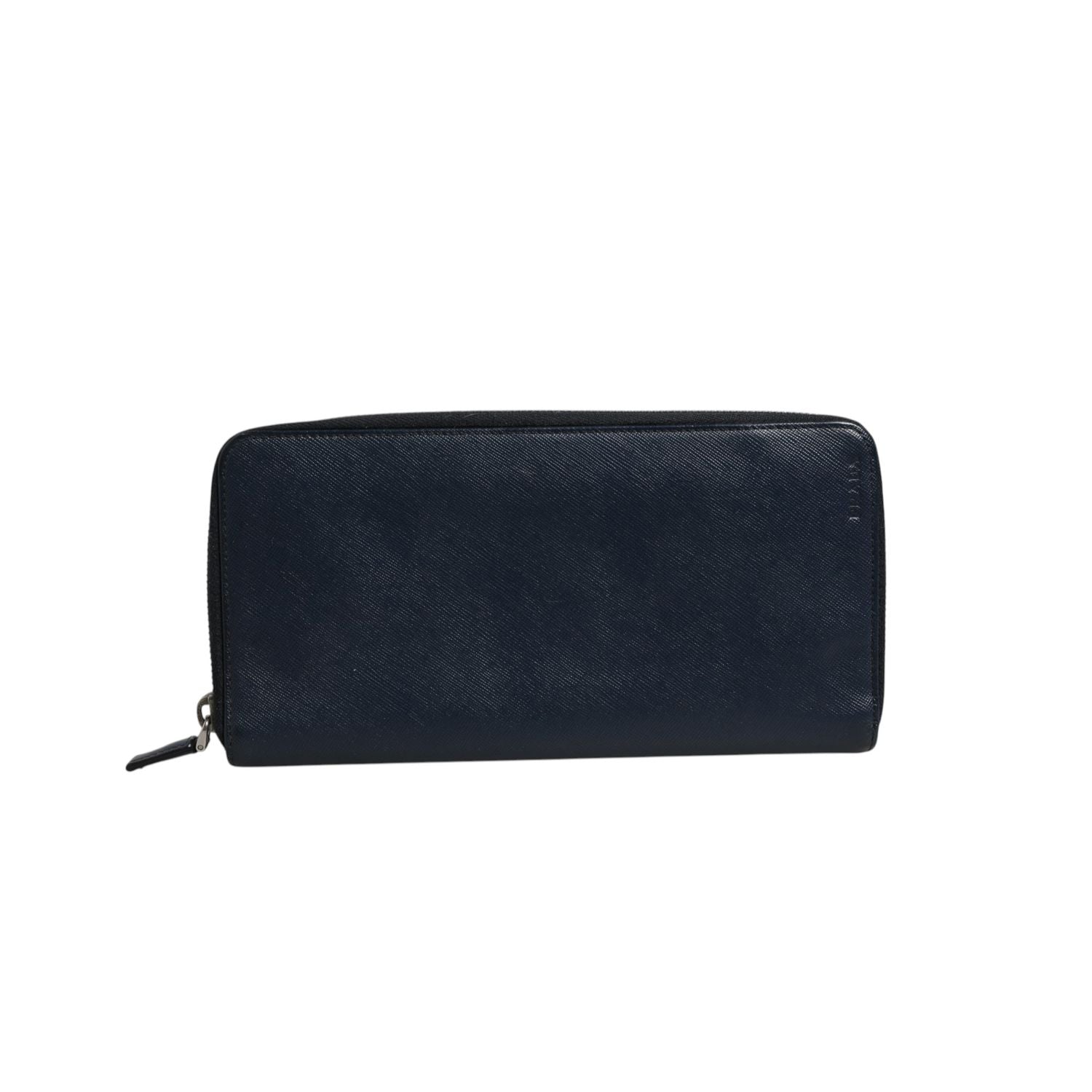 Prada Navy Oliver Embossed Leather Zip-Around Wallet