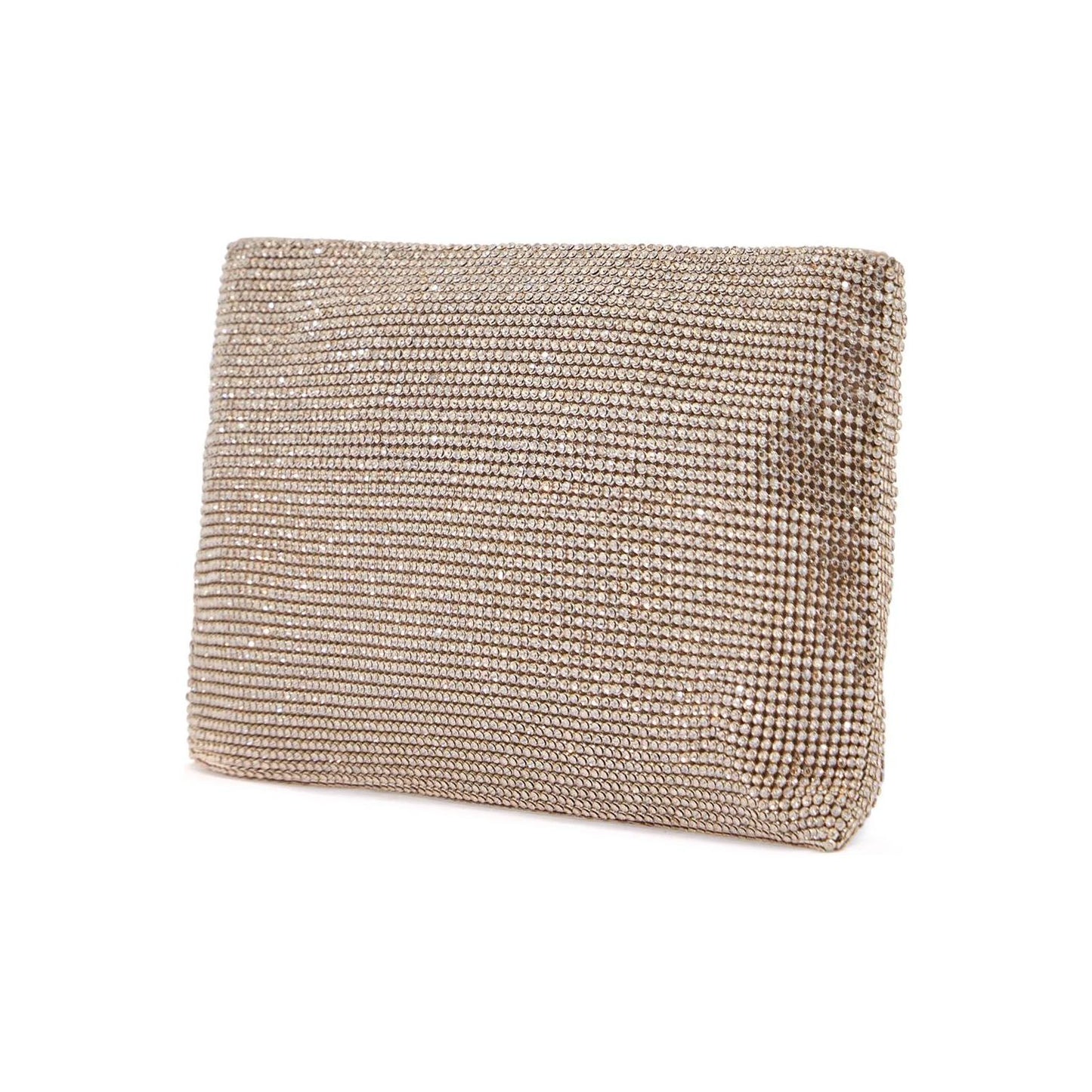 Benedetta Bruzziches compact rectangular bag in light gold rhinestones with elegant and sophisticated chain