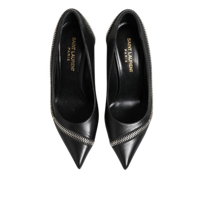 Saint Laurent White Black Leather Pointed Toe Heels Shoes