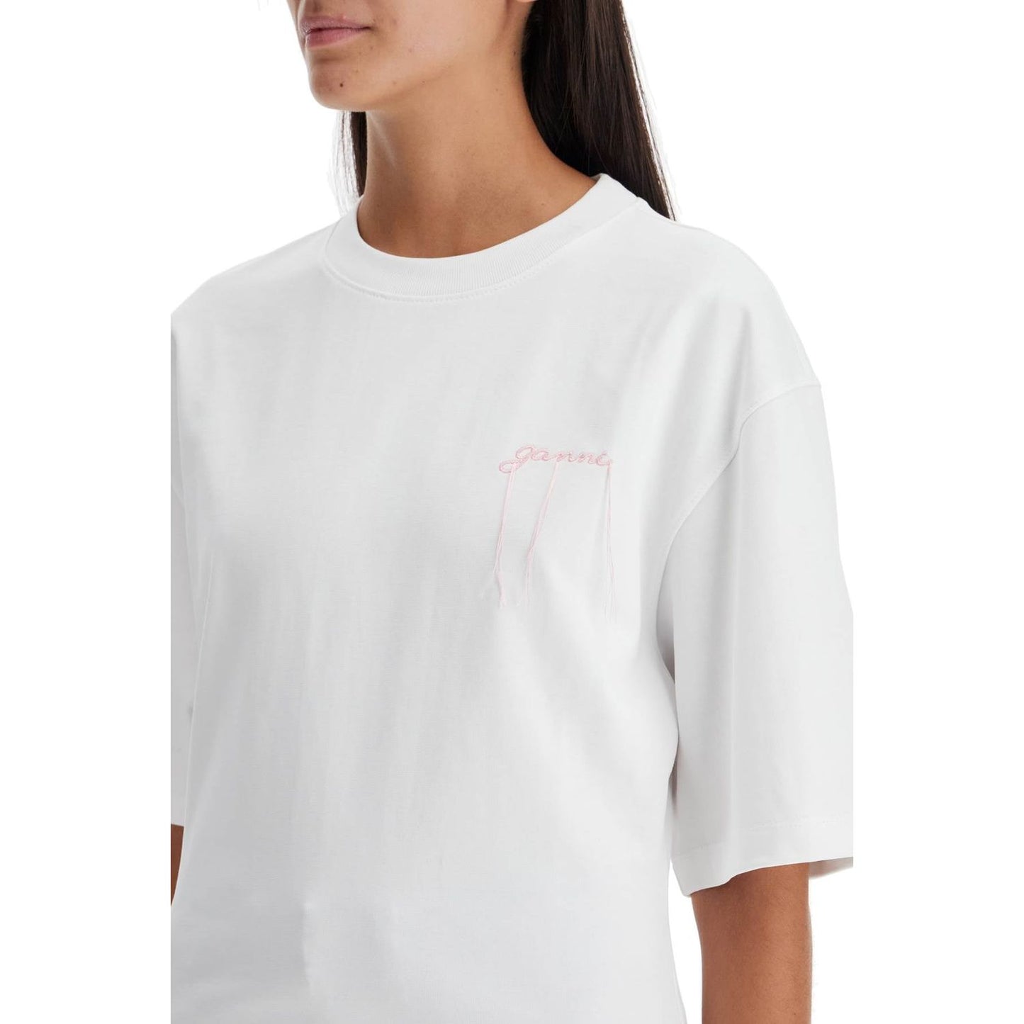 Ganni t-shirt with frayed embroidery Topwear Ganni