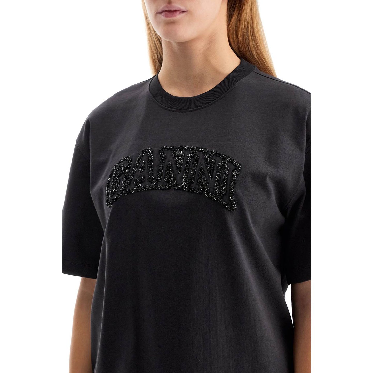 Ganni loose t-shirt with lurex logo Topwear Ganni