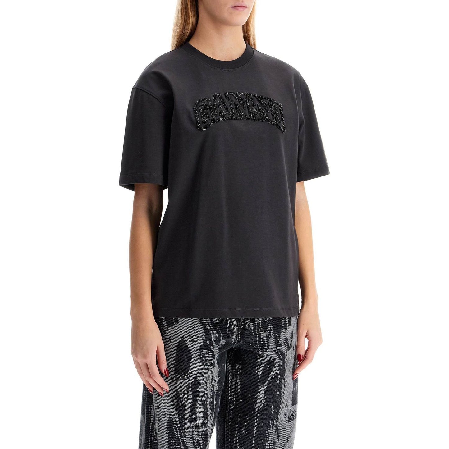 Ganni loose t-shirt with lurex logo Topwear Ganni