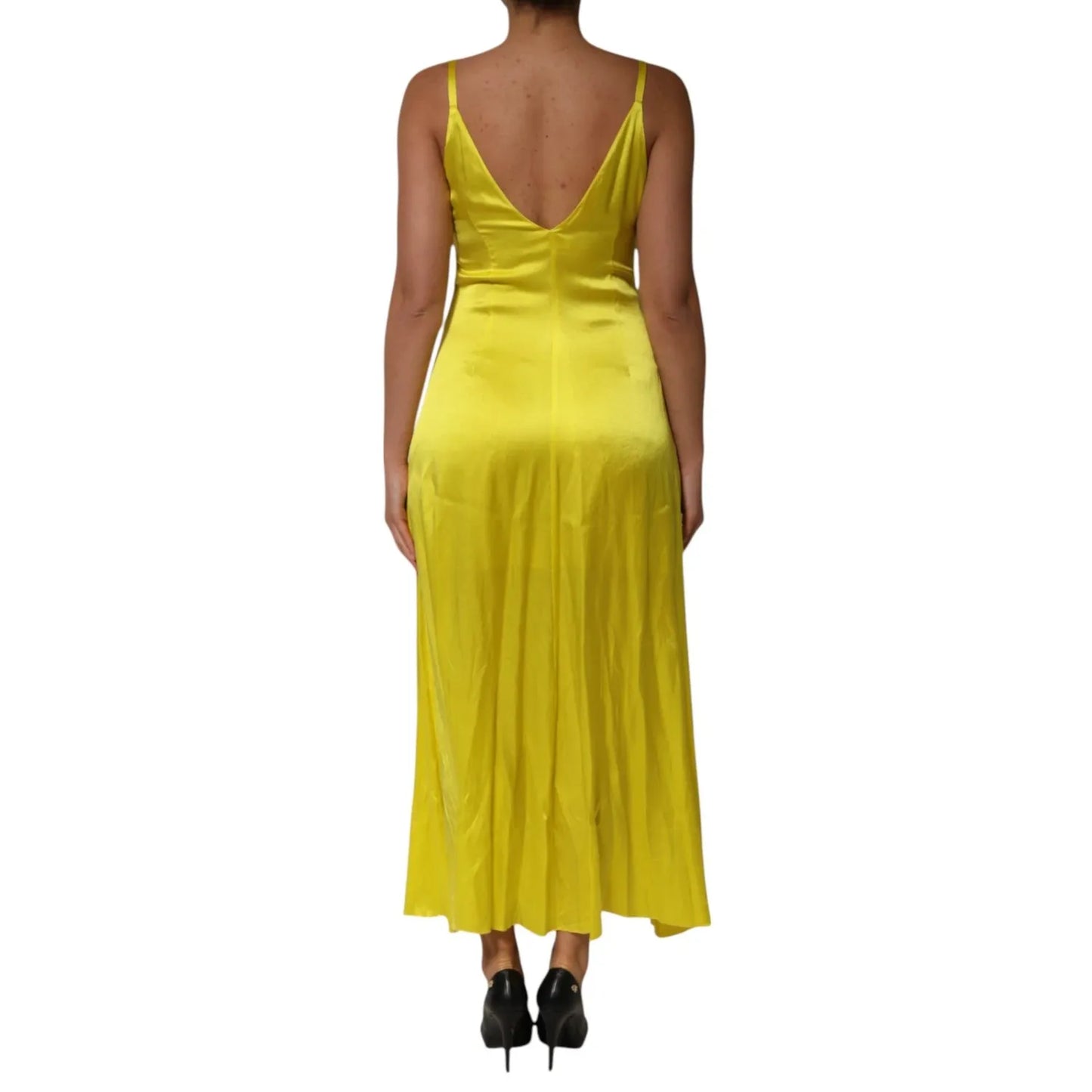 Tonello Yellow Silk Satin Slip Maxi Spaghetti Strap Maxi Dress Tonello