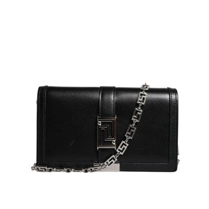 Versace Black Calfskin Leather Chain Strap Shoulder Crossbody Bag Versace