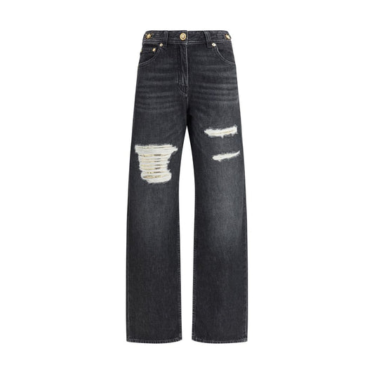 Versace Black Cotton Relaxed Fit Jeans Versace