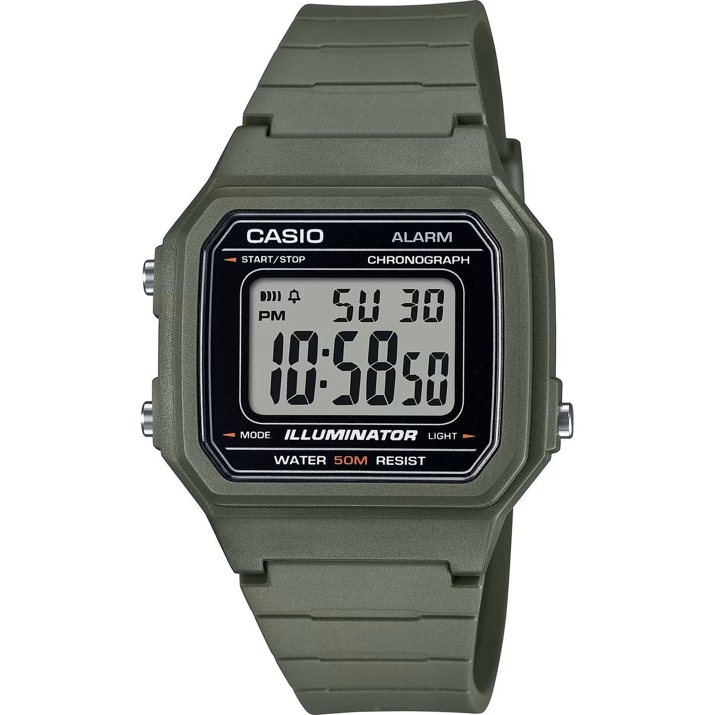 CASIO TIMELESS COLLECTION Mod. SPORT ILLUMINATOR WR 50M. ALARM. CHRONOGRAPH - ARMY GREEN WATCHES