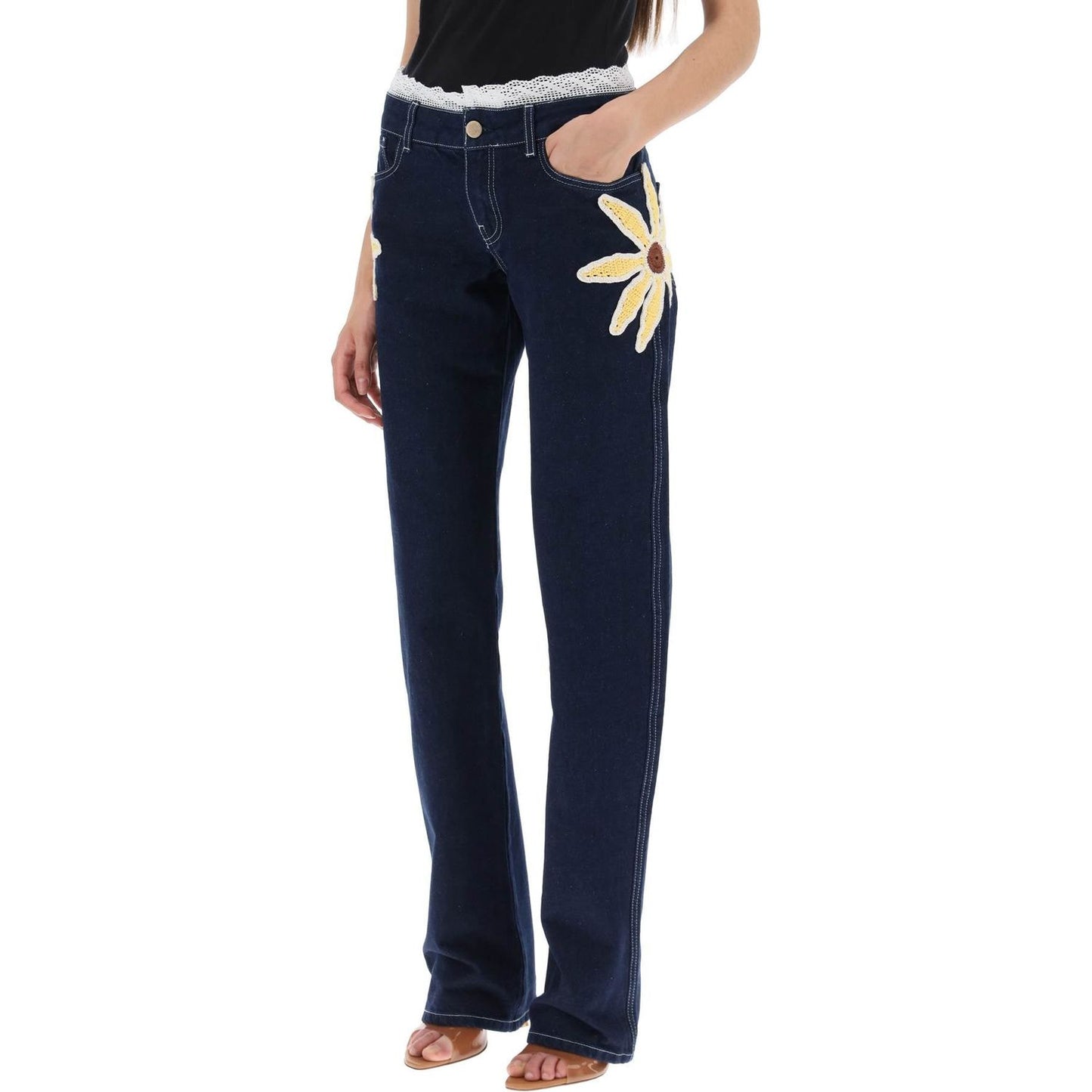 Siedres low-rise jeans with crochet flowers Jeans Siedres