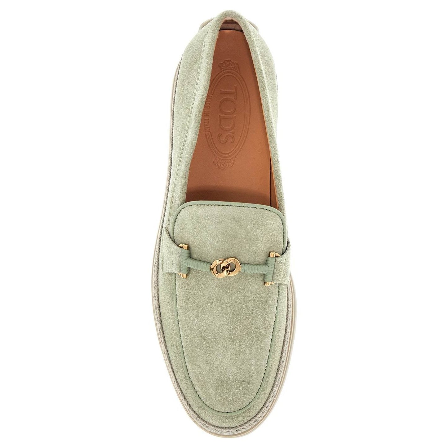 Tod'S oil green calfskin loafers with leather sole and gold detail