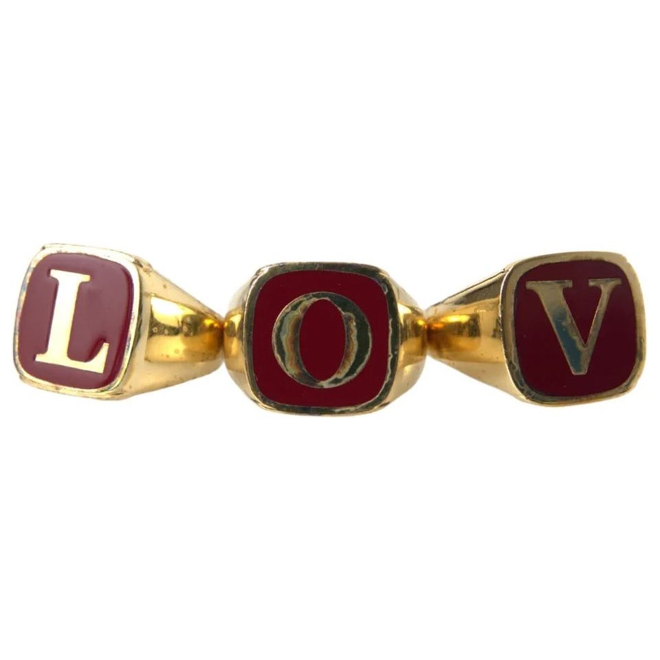 Gold Brass LOVE Enamel Set of 3 Ring