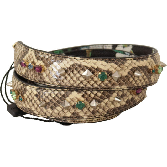 Dolce & Gabbana | Beige Exotic Leather Crystals Reversible Shoulder Strap - McRichard Designer Brands